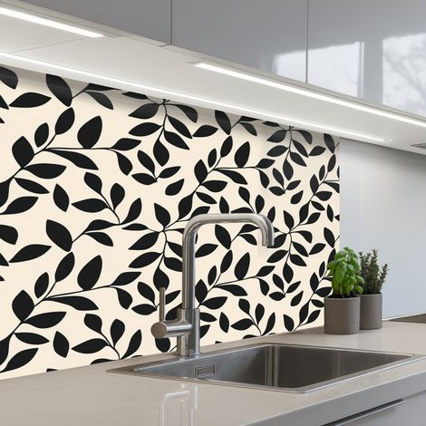 Kitchen Splashback Elegant - Pattern - Black - Beige 80x60 cm (1/5)