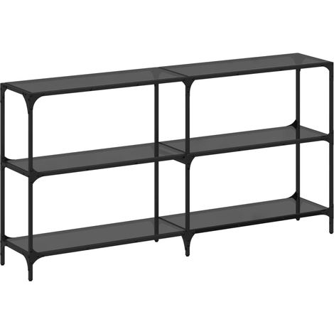 Console Table with Black Glass Top 158.5x30x81 cm Steel vidaXL
