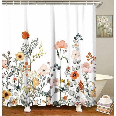 Rideau de douche en tissu avec 12 crochets, motif floral, accessoire de salle de bain moderne, lavable en machine, 180x200cm (1/5)