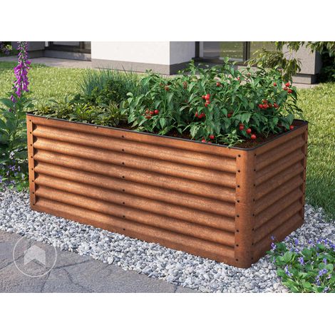 GFP Primeyard LUCA Huero urbano de acero corten 150x75x60 cm: Huerto resistente con aspecto de óxido natural y protección segura en las esquinas, apta para todo el año. (1/3)