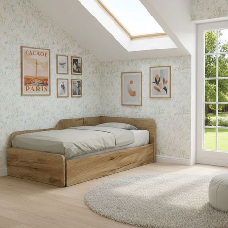 Divano letto piazza e mezza 120x190 con spalliera e secondo letto estraibile - Quercia