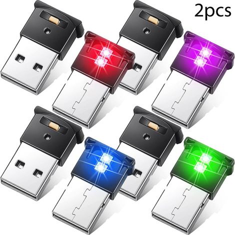 Mini lampes LED USB 2PCS, éclairage intérieur de voiture, luminosité réglable, 8 couleurs (type A) (1/4)