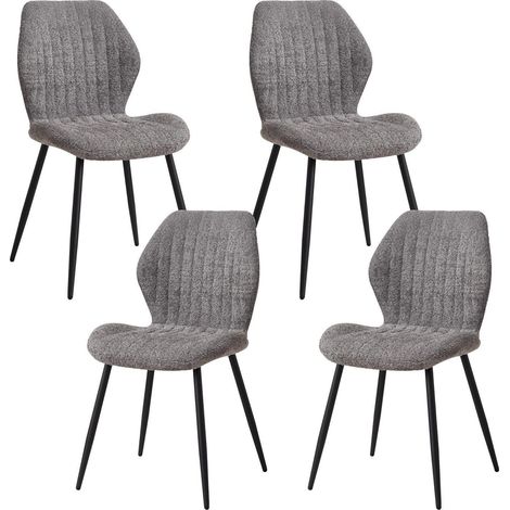 4er Set Esszimmerstühle mit Metallbeinen, Grau, Stoff, Streifenmuster (1/5)