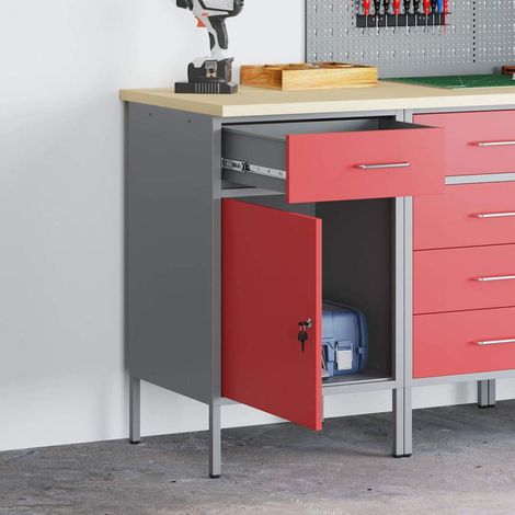 vidaXL Banco da lavoro con cassetto Rosso e Grigio 50 x 55 x 85