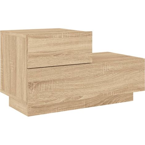 Mesita de noche con luces LED y cajones 70 x 36 x 40,5 cm madera de ingeniería color roble DEC033188 (1/5)