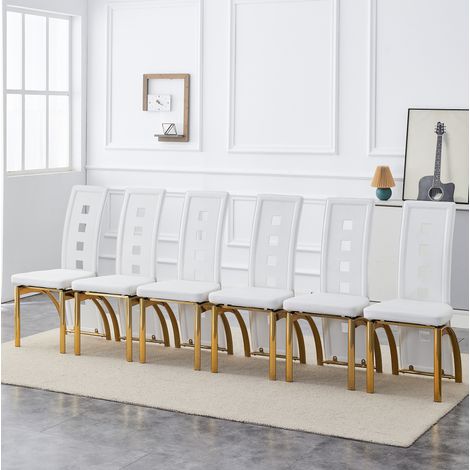 Sedia da pranzo 49x41x102,5 cm similpelle bianca, metallo oro, schienale traforato - CHICFURN (1/5)