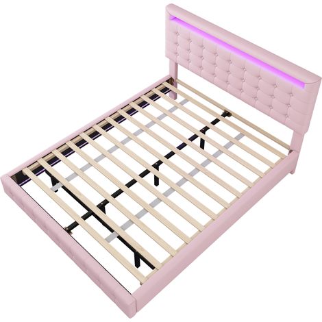Letto Adulti 140×200 cm, Letto Matrimoniale con LED Regolabile e Testiera Regolabile, senza Materasso, PU, Rosa (1/4)