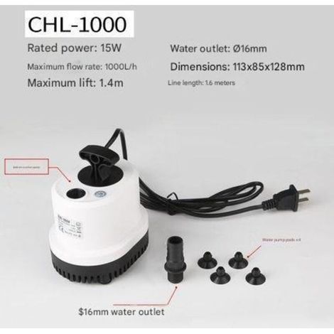 Pompe d'aspiration de fond d'aquarium 15W/25W/40W/55W/80W/100W, pompe submersible, pompe à eau silencieuse for aquarium, petite pompe d'aspiration 220V-240V,CHL-1000-15W (1/2)