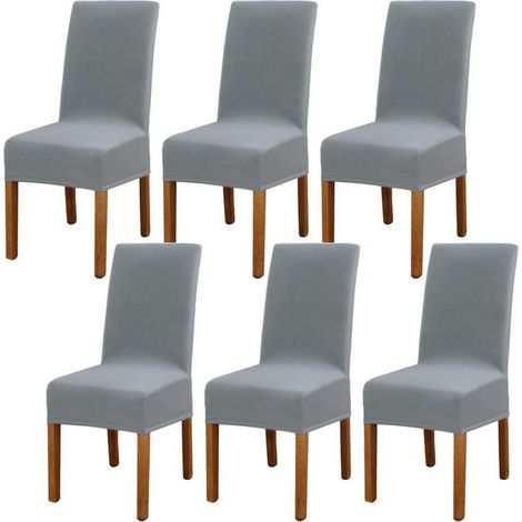 6er Set Stuhlhussen Silber Grau, abnehmbar & waschbar, elastisch (1/5)