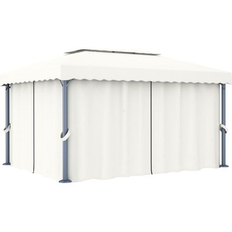 Tonnelle avec rideau 4x3 m Blanc crème Aluminium