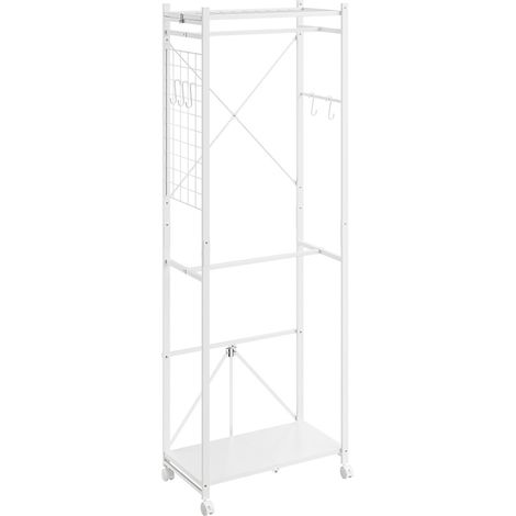 SoBuy Perchero de pie blanco con ruedas Ropero con ruedas de doble barra Estantería colgante metálica con ganchos 60×32×175 cm Capacidad de carga 40 kg KLS21-W (1/5)