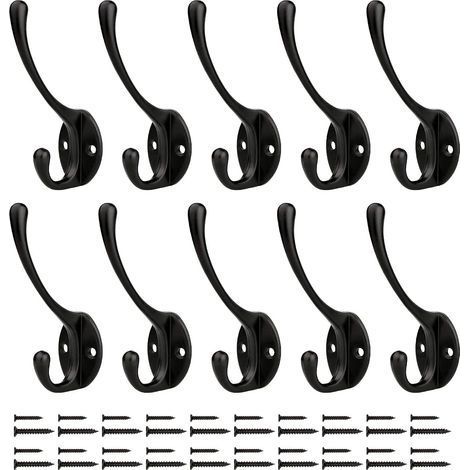 Patère Porte Manteau Mural Crochets Chapeau Crochets Muraux Robustes Avec Vis En Métal, Pour Cuisine Salle De Bains Chambre D\'essayage (Noir 10 Pcs) (1/5)