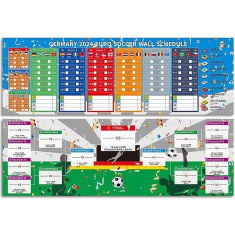 Calendrier mural effaçable des matchs de football de l'Euro 2024 en Allemagne : affiche pour bureau/maison (1/4)
