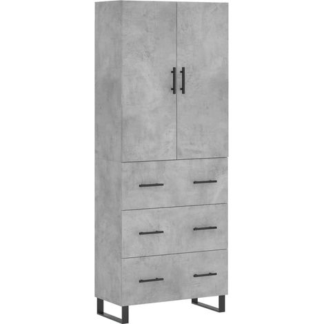 Buffet bahut commode armoire meuble de rangement organisateur cuisine salle de séjour salon haut 69,5 x 34 x 180 cm bois d'ingénierie gris