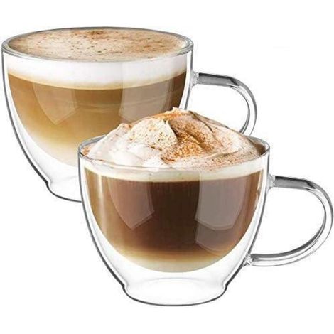 ecooe Doppelwandige Cappuccino Tassen Borosilikatglas 350ml 2er Set (1/5)