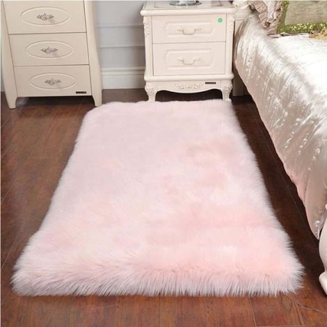 Toison Tapis Laine Tapis Imitation Toison Moquette Fluffy Soft Longhair Décoratif Coussin de Chaise Canapé Natte (Rose, 50 x 150cm) (1/3)