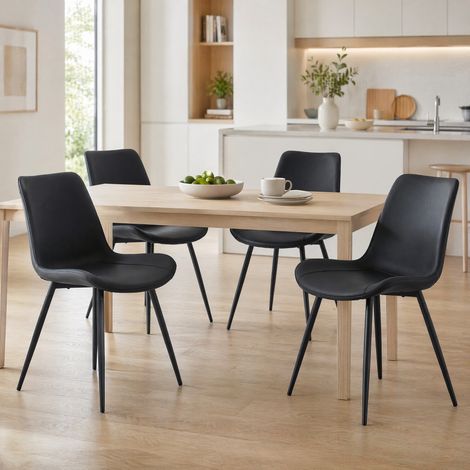 Esszimmerstuhl aus PU-Leder Schwarz mit Metallbeinen OKMYHOME (1/5)