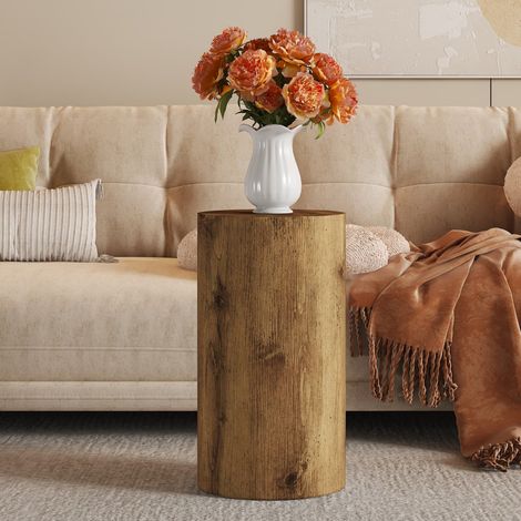 Table Basse Ronde en MDF et Bois - 30x30x55cm - Bout de Canapé Cylindrique Style Minimaliste - Naturel (1/5)