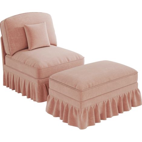 Sillón de chenilla rosa con otomana, funda de volante desmontable y patas cónicas (1/5)