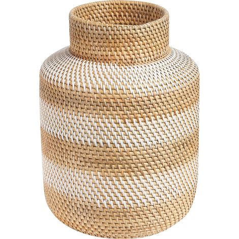 Vaso decorativo in rattan intrecciato in stile naturale beige e bianco Renun (1/5)
