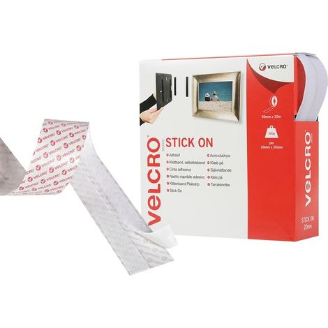 VELCRO� Brand Stick On Tape 20mm x 10m White VEL60219 (1/2)