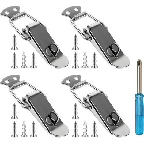 4-Piece Kit 90mm Toggle Latch with Spring-Loaded Closure for Locking Chest Doors, Cabinet Doors, and Toolboxes, Includes 16 Stainless Steel Screws and 1 Screwdriver, Door Hardware and Latches (1/5)