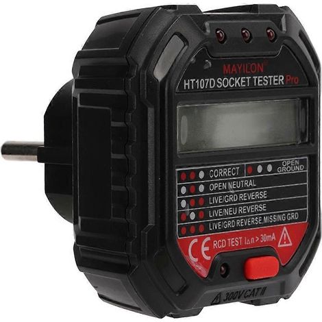 HT107D Multifunktions-Steckdosenprüfer mit Digitalanzeige und Erdungsdrahtdetektor (45–65 Hz)