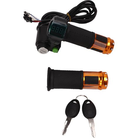 Poignée d'accélérateur électrique vélo avec écran rouge et verrouillage, 12V-99V, clés incluses, poignée dorée pour moto et vélo électrique. (1/5)