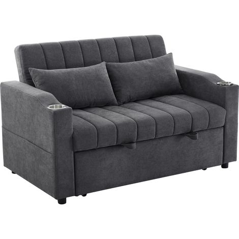 Sofá cama multifuncional gris de 2 plazas con respaldo ajustable y 2 cojines (1/5)