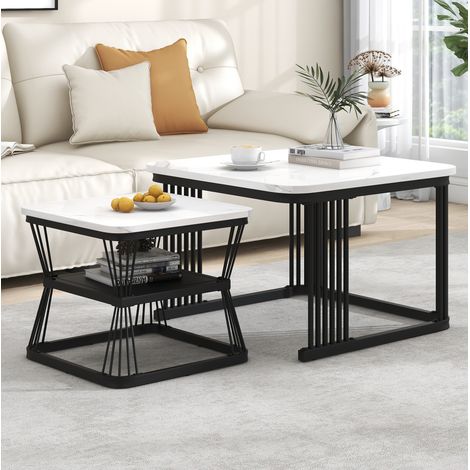 Mesa salón doble moderna con tablero mármol blanco juego OKMYHOME (1/5)