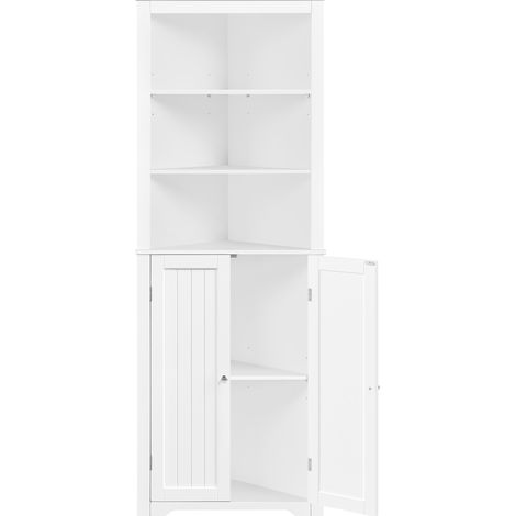 Homevive Mueble de Baño de Esquina Gabinete Triángulo163 x 60 x 43 cm con 3 Estantes de Madera Abiertos y 1 Armario de 3 Alturas Ajustables con Protección Antivuelco Gabinete Blanco (1/5)