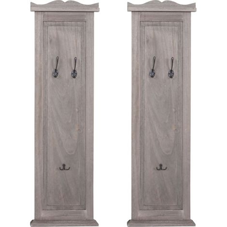 Set di 2 appendiabiti da parete a pannello con 3 ganci 109 x 28 x 4 cm in legno invecchiato grigio-marrone 040007419