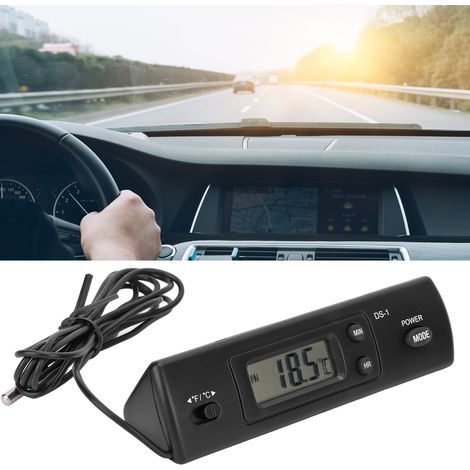 Thermomètre de voiture avec double affichage de la température interne et externe, horloge électronique à affichage numérique (pile non incluse). (1/5)