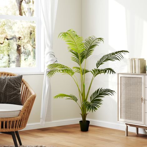 Palma Areca Artificiale 170 cm Albero artificiale con 11 foglie Decorazione per interni Ø15x170 cm Verde
