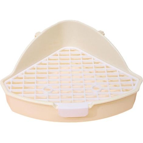 Toilettes pour animaux, Bac à litière avec grille, Pot triangulaire d'apprentissage dans une cage, Toilettes pour animaux (blanches) (1/5)
