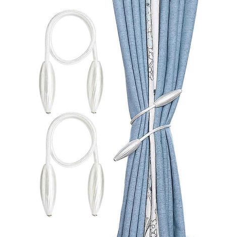 Lot de 2 pinces à rideaux/attaches décoratives en corde, nouage torsadé créatif pour rideaux, supports de rideaux (blanc) (1/5)
