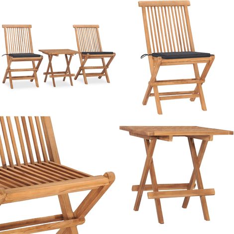 Ensemble à manger d'extérieur pliable avec coussin 3 pcs Teck - Meubles De Jardin - Salon De Jardin - Set De Jardin - Mobilier Extérieur - Table De Jardin - Home & Living (1/5)