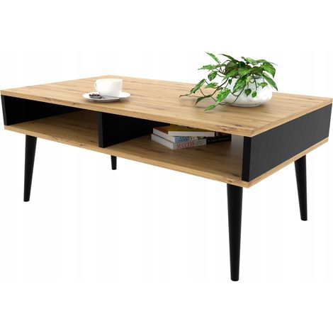 Mesa de centro ROBLE/negro, mesa de centro con estante, mesa retro (1/5)