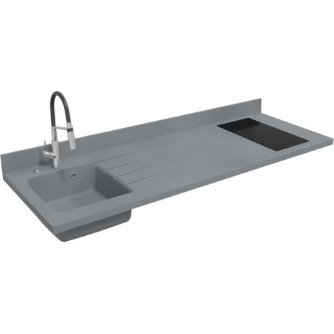 PlaniQuartz einteilige Arbeitsplatte mit linkem Waschbecken Ò 180 cm CROMO (1/4)