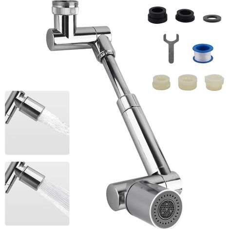 MINKUROW 1440 Grifo giratorio giratorio, Grifo giratorio, Grifo giratorio, Grifo de cocina, Accesorio para accesorios de grifo de cocina (2 en 1) Plata (1/5)