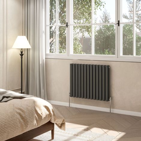 AVER-GROWTH Anthracite Radiator Horizontal Oval Column Double Panel Rad 600x767mm (1/5)