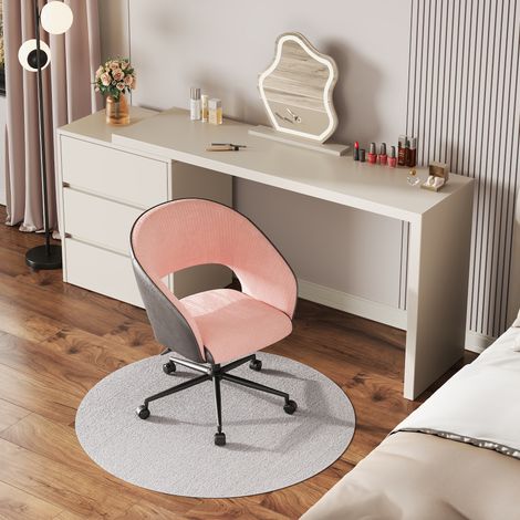 DEVAISE Bürostuhl, höhenverstellbarer drehbarer Schmink- und Schreibtischstuhl, Cordstoff & Kunstleder, 360° drehbar, bis 180 kg belastbar, geeignet für Homeoffice und Schlafzimmer, Weiß & Dunkelgrau (1/5)