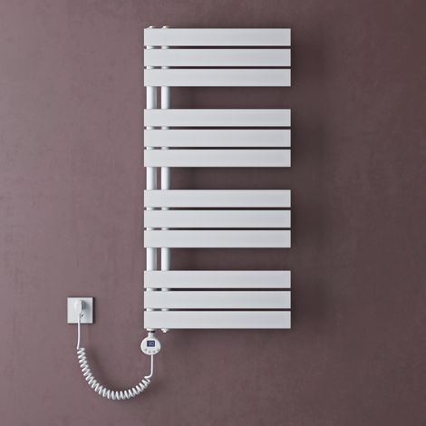 doporro Radiateur de Salle de Bain Sèche-Serviette 104x50cm avec Résistance Chauffante Blanc 800W Radiateur à Eau Chaude Blanc Design FN (1/5)