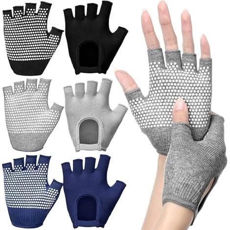 Gants Yoga - Antidérapants Paume Silice - Sans Doigts - Pour Pilates Barre Air Yoga - Taille Unique - Lot de 3 (1/3)