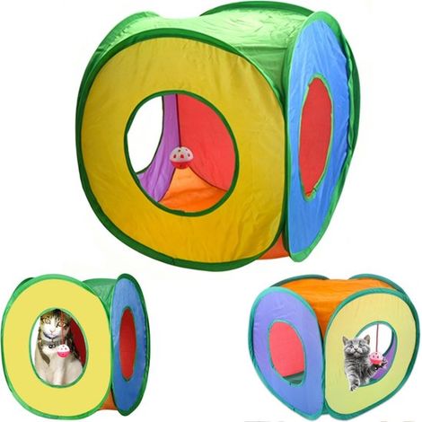 Tunnel de jeu pliable pour chats - jouet avec tanière portable et étanche pour chats et lapins, coloré, 40 x 40 cm (1/5)