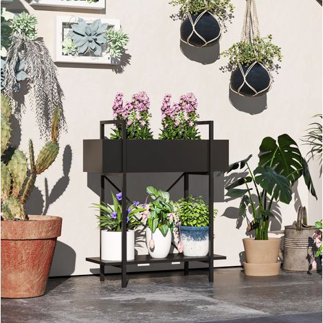 2-stufiges Pflanzenregal aus Metall, 60 x 25 x 70 cm, schwarz HAVRYA (1/5)