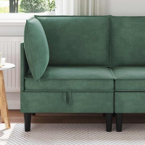 Sofá Esquinero con Almacenamiento Verde Mar Terciopelo