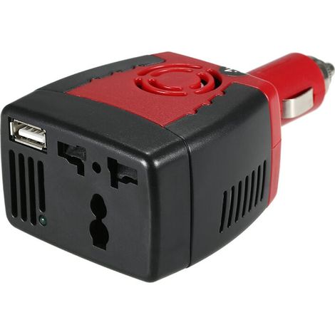 Adattatore inverter per auto convertitore di tensione automatico da 150 W CC 12 V a CA 220 V con accendisigari, nero e rosso (1/5)