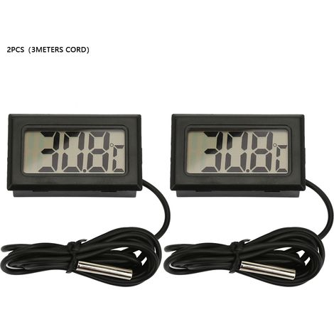 Thermomètre digital LCD 2 pièces avec sonde 3m noir, plage -50 à 110°C, haute précision pour intérieur, affichage numérique clair et fiable (1/5)