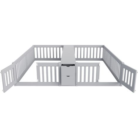 Cama infantil doble 90 x 200 cm de madera gris con cajones y estante de almacenaje (1/5)